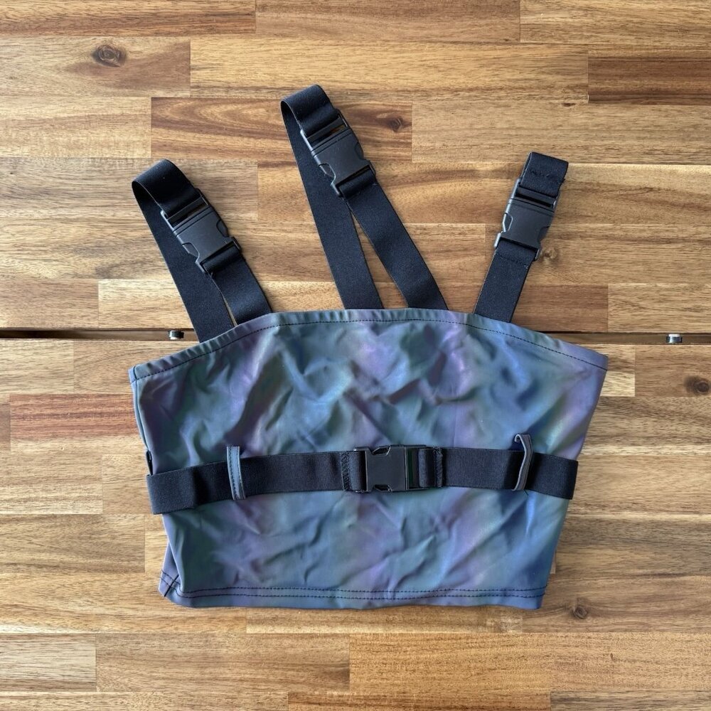 Abstract Rave Gothic Buckle Tank Top Festival Tube Crop Cami Womens SZ SMALL